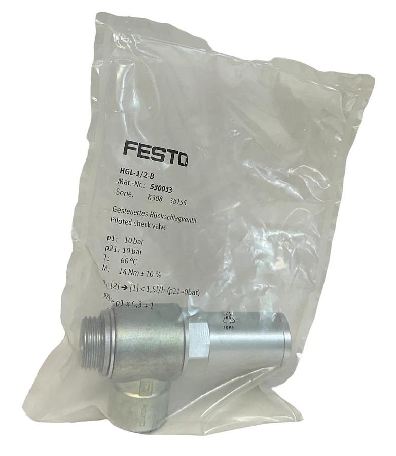 Used NEW FESTO HGL-1/2-B / 530033 PNEUMATIC PILOTED CHECK VALVE 0.5-10BAR NSFS