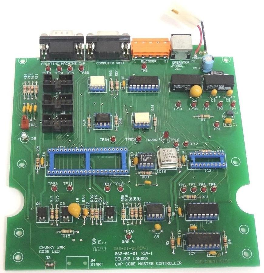 Used DELUXE LONDON 062-01-01 CAP CODE MASTER CONTROLLER BOARD 0620101, REV-1