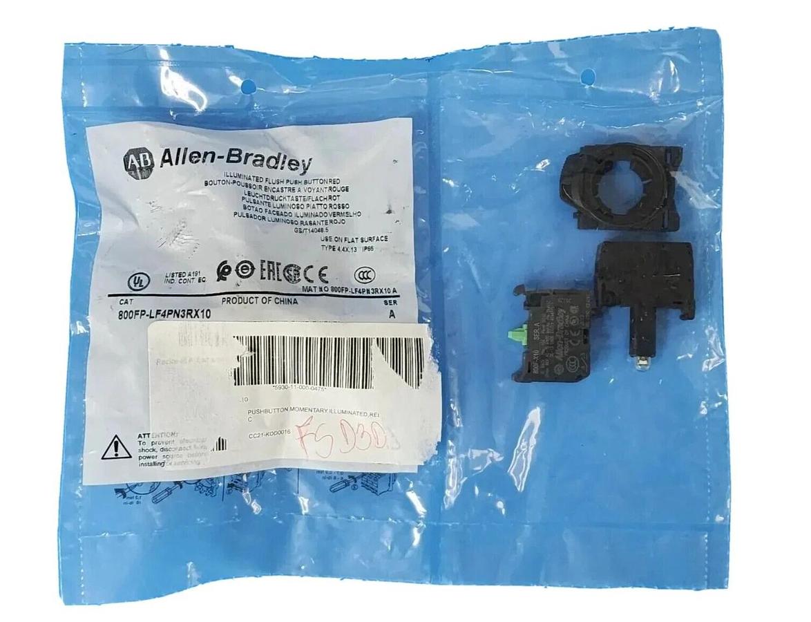Used NEW ALLEN BRADLEY 800FT-LF4PN3RX10 FLUSH PUSH BUTTON RED SER. A