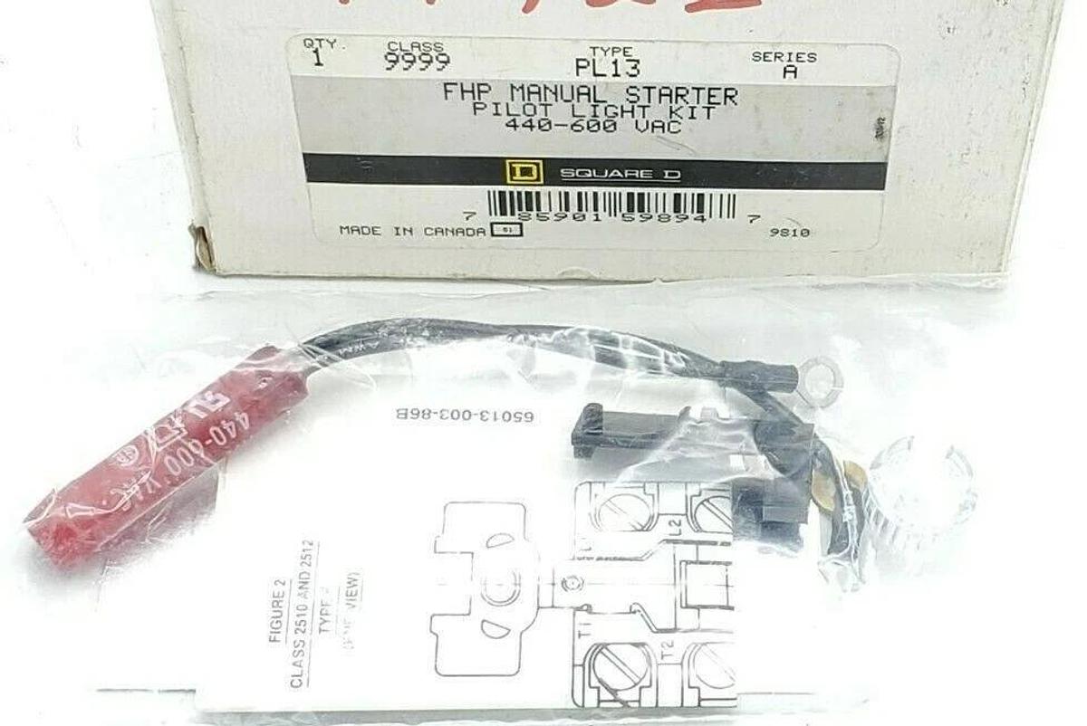 Used NIB SQUARE D 9999PL13 SER. A FHP MANUAL STARTER PILOT LIGHT KIT 9999-PL13, 440-6