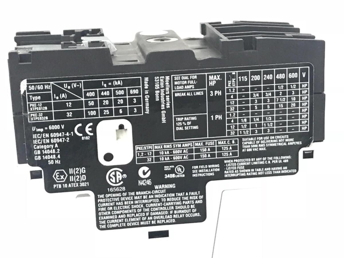 Used EATON PKE12-XTP012B CIRCUIT BREAKER W/ PKE-XTU-4 TRIP UNIT
