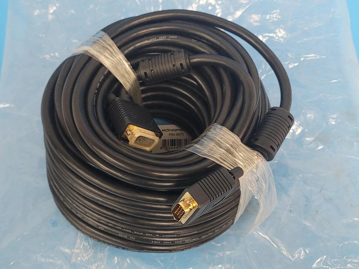 Used NEW MONOPRICE PID: 3573 Computer Video Cable: 75 ft Cable Lg, Black, SVGA (HD15)