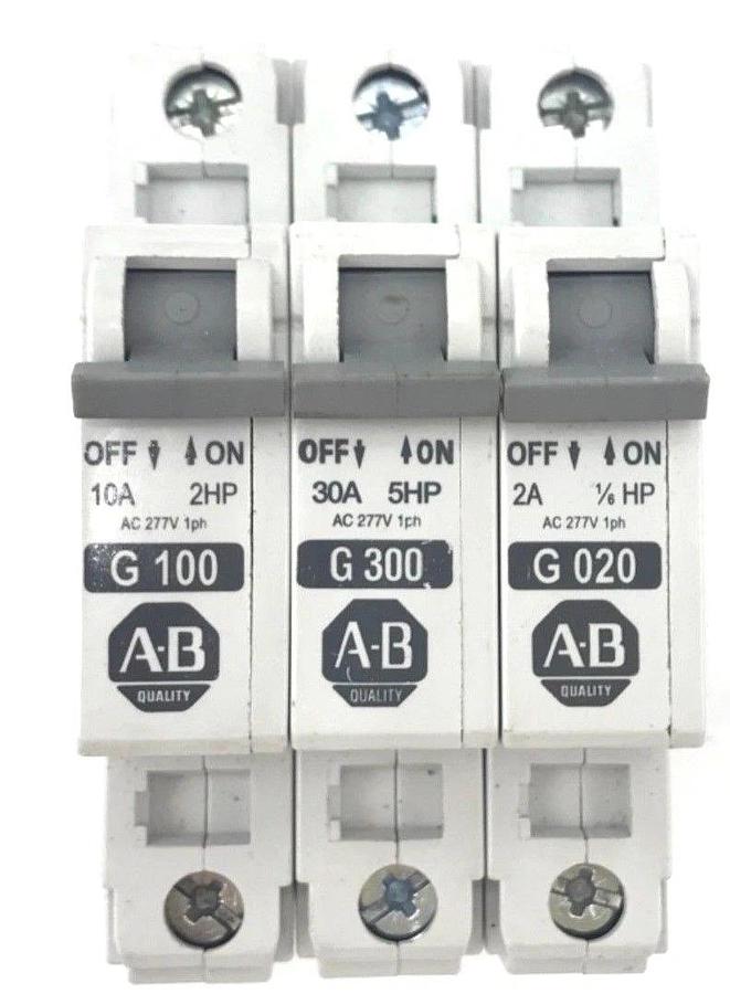 Used LOT OF 3 ALLEN BRADLEY 1492-CB1 SER. C CIRCUIT BREAKERS G-020, G-100, G-300