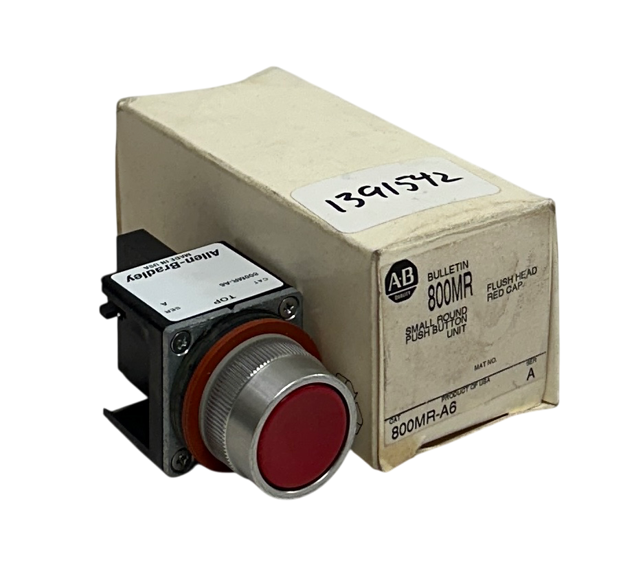 Used ALLEN BRADLEY 800MR-A6 /A BULLETIN 800MR SMALL ROUND PUSH BUTTON RED CAP NSMP