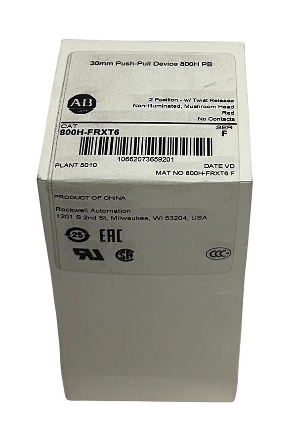 Used ALLEN BRADLEY 800H-FRXT6 /F 30mm PUSH-PULL BUTTON TWIST RELEASE RED 2-POS NSFS