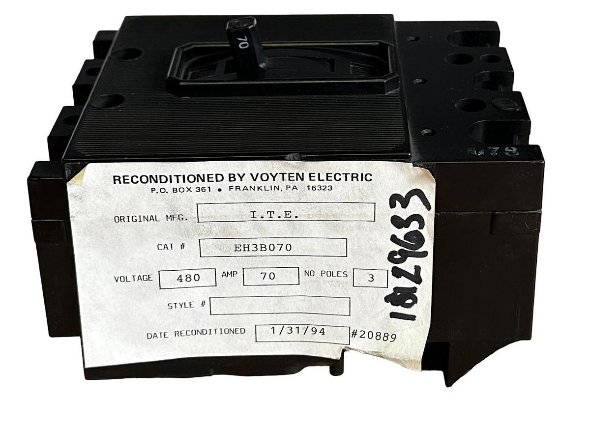 Used RECONDITIONED ITE SIEMENS EH3-B070 / EH3B070 CIRCUIT BREAKER 480VAC 70A 3-POLE *