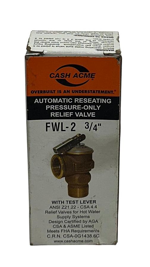 Used CASH ACME FWL-2 / FWL2 AUTOMATIC RESEATING RELIEF VALVE 3/4'' OEM NSMP