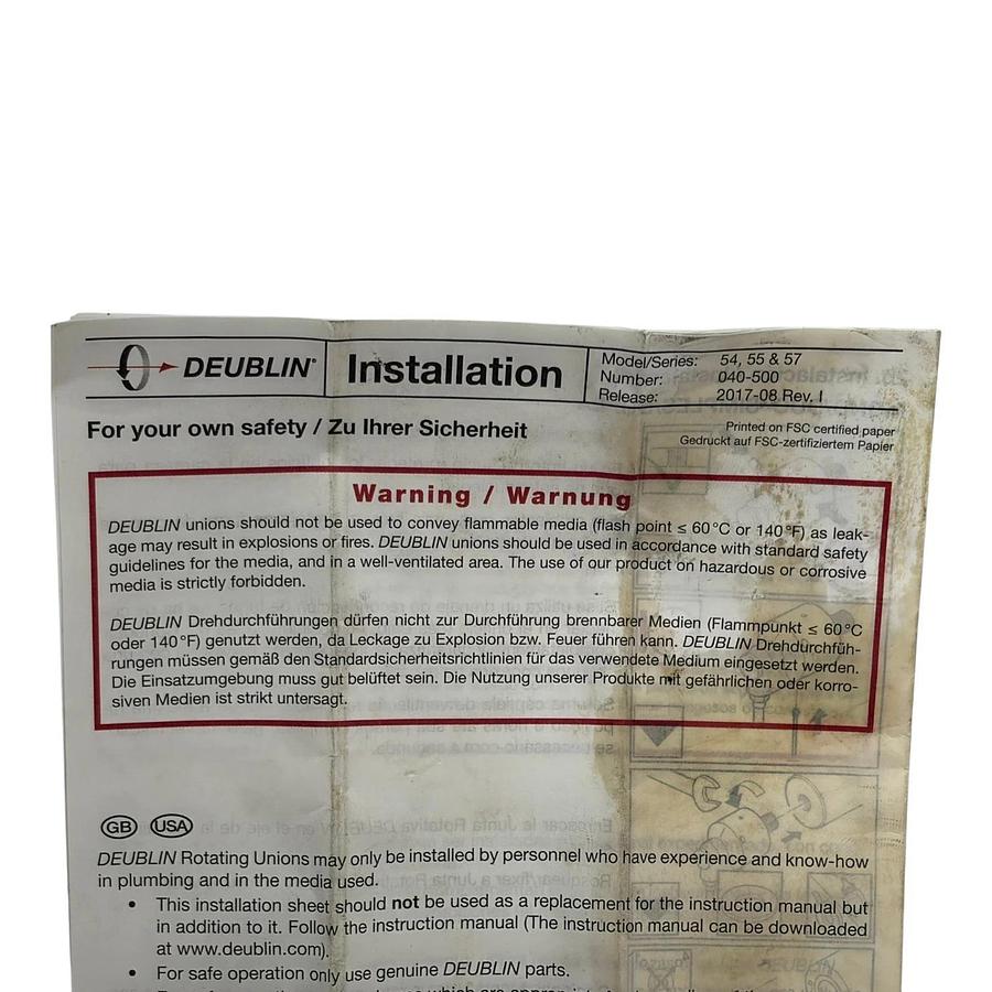 Deublin 755-700-413 Rotary Union Hoerbiger 55 Series Rotating Joint