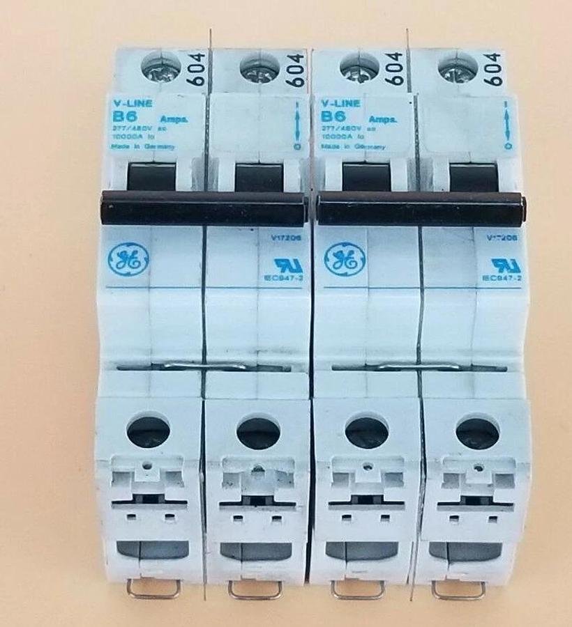 Used LOT OF 2 GENERAL ELECTRIC V17206 CIRCUIT BREAKERS 277/480VAC 2P 6A IEC947-2 B6