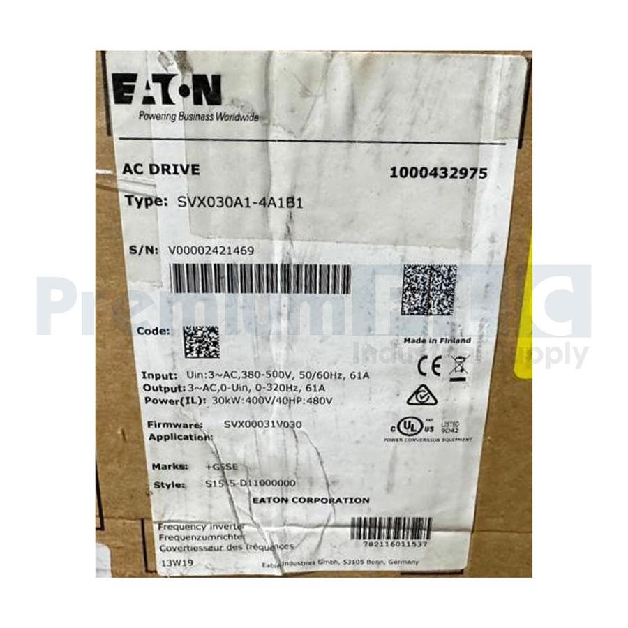 Used NEW EATON SVX030A1-4A1B1 / SVX030A14A1B1 SVX9000 AC DRIVE VFD 40HP / 480V NSMP