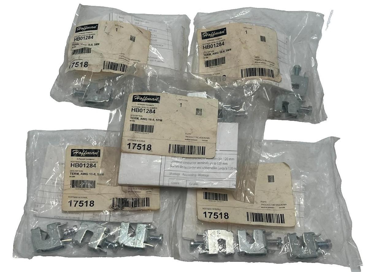 Used LOT OF 15 HOFFMAN HB01284 Terminal Clamp 16-6 AWG for 5mm Busbar 5 bags x 3 each