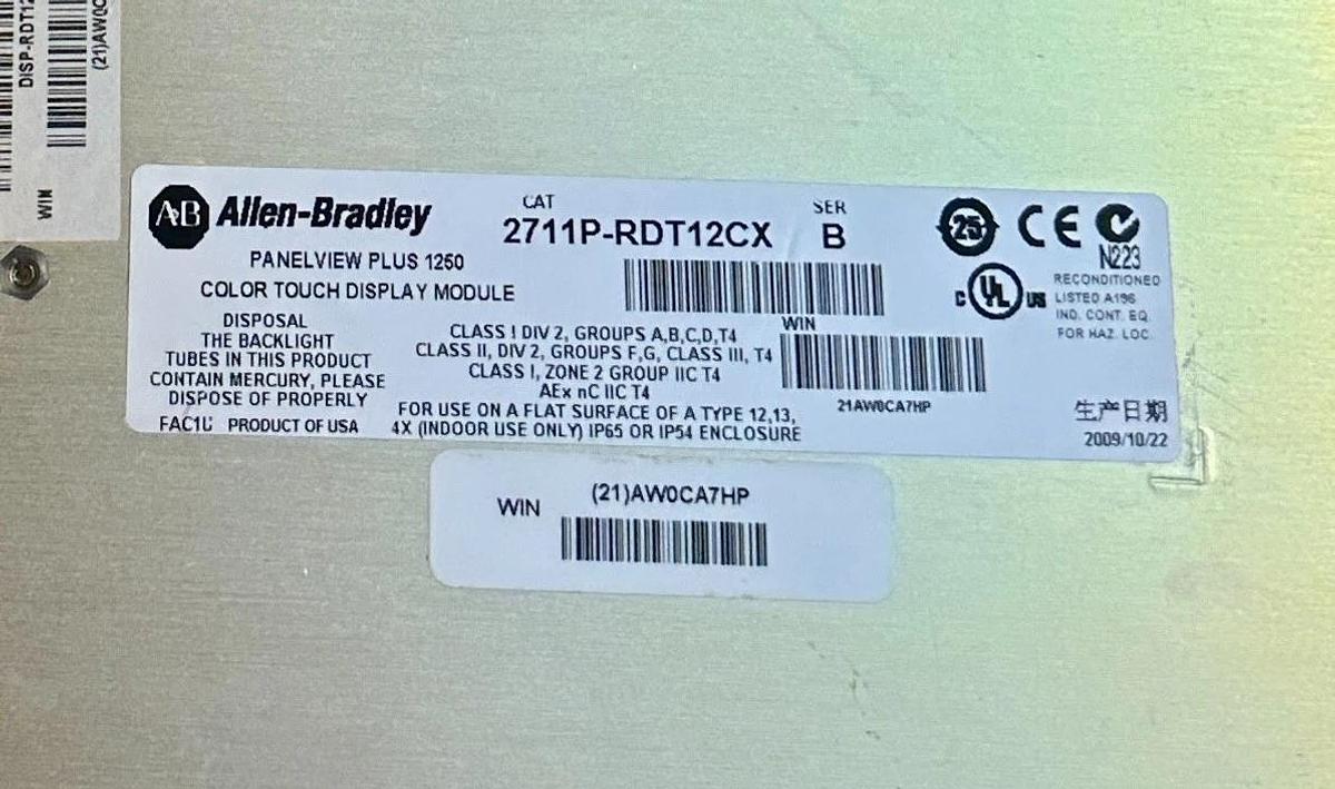 Refurbished ALLEN BRADLEY 2711P-T12C4D6 /A PanelView Plus 1250 TERMINAL TOUCH ENet REMAN *
