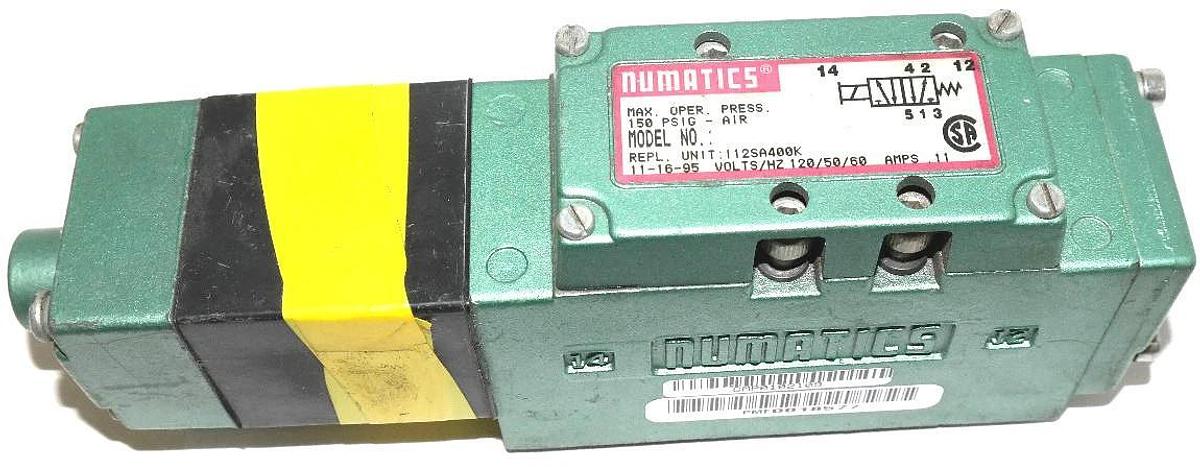 Used NUMATICS I12SA400K ISO VALVE ASSEMBLY 120 V 50/60 HZ 11 AMPS 150 PSIG AIR