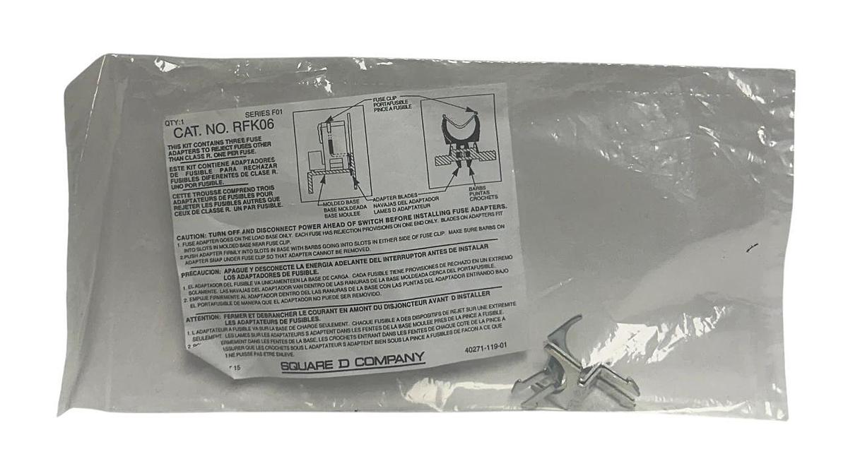 Used 4 SQUARE D RFK06 SAFETY SWITCH FUSE KITS SERIES F01 3-ADAPTERS PER BAG NSFS
