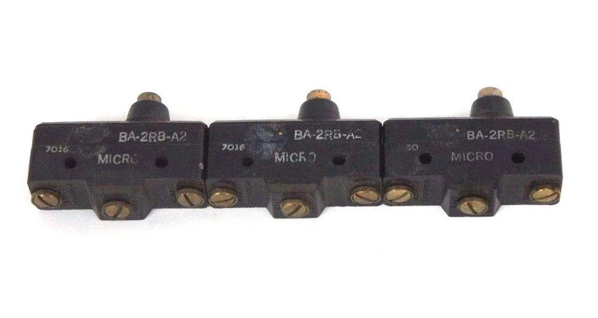 Used LOT OF 3 HONEYWELL MICROSWITCH BA-2RB-A2 PLUNGER BASIC SWITCHES