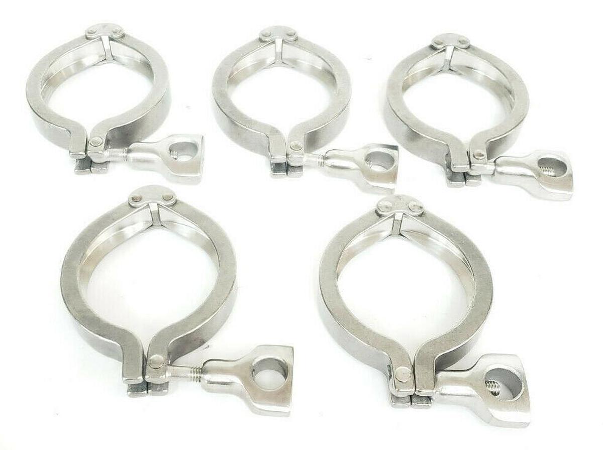 Used LOT OF 5 NEW TRI-CLOVER H13MHHM-2-S VALVE BODY CLAMPS, 212206, H13MHHM2S, 2-1/2"