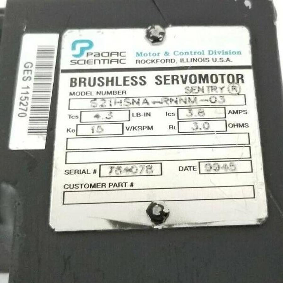 Used PACIFIC SCIENTIFIC S21HSNA-RNNM-03 SENTRY SERVO MOTOR 3.8A 3.0 OHMS (DAMAGED)