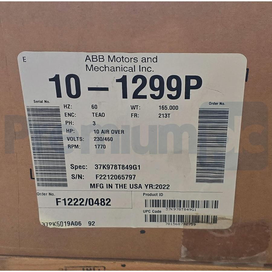 Used Baldor Evapco 10-1299P Evapcold Evaporator Fan Motor 10HP 1770RPM TEAO 213T NSMP