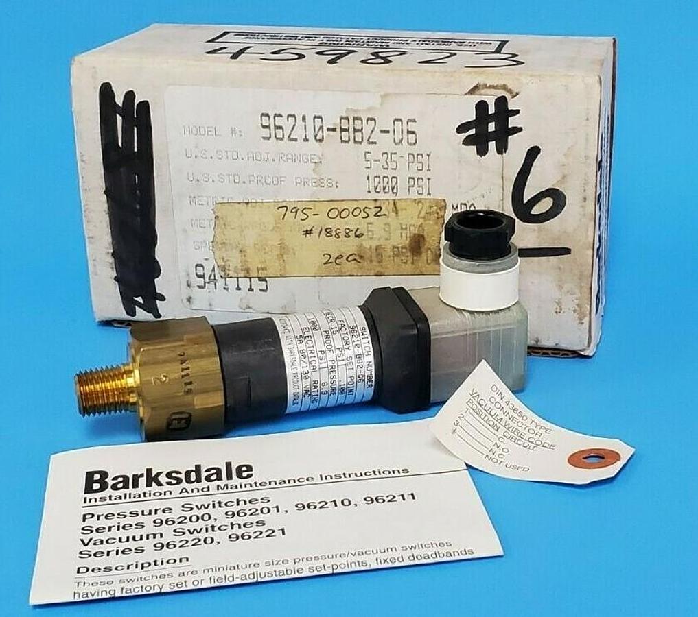 Used NIB BARKSDALE 96210-BB2-Q6 PRESSURE SWITCH 5A 80/130VAC 96210BB2Q6, 1000 PSI