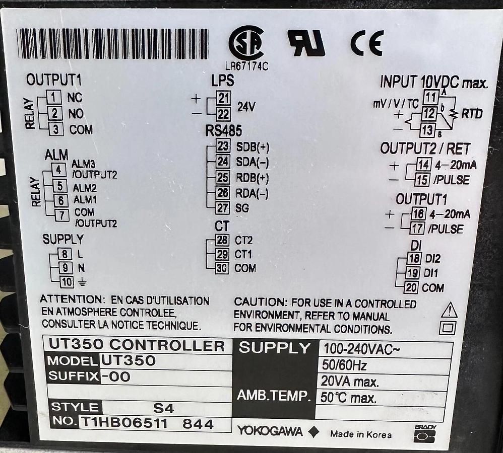 Used For Parts YOKOGAWA UT350-00 / UT35000 PROCESS CONTROLLER T1HB06511 *BAD BUTTONS