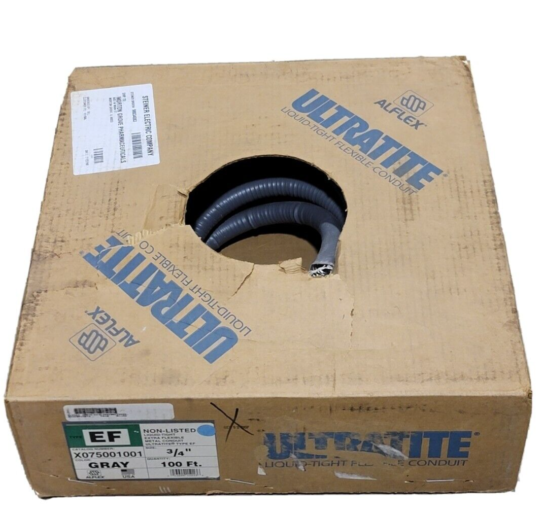 NEW ULTRATITE X075001001 TYPE EF GRAY LIQUID-TIGHT EXTRA FLEXIBLE CONDUIT *75FT
