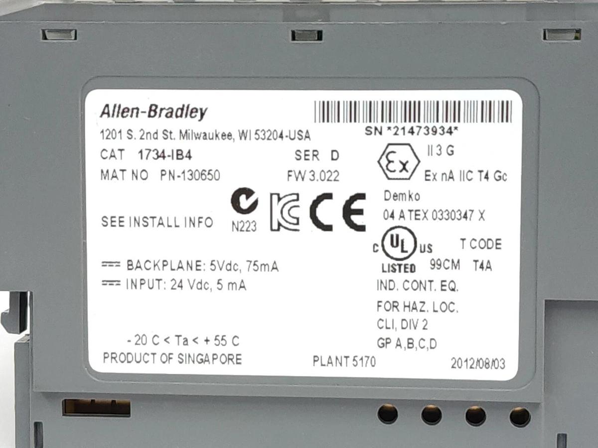 Used LOT OF 5 ALLEN BRADLEY 1734-IB4 SER. D POINT I/O 4 POINT DIGITAL INPUT MODULES