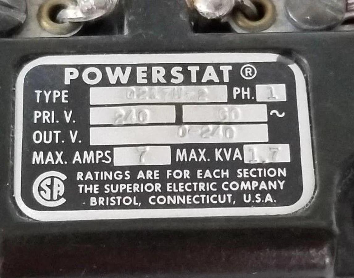 Used DANAHER MOTION / POWERSTAT Q217U-2 VARIABLE TRANSFORMER 240V, 60HZ (FOR PARTS)