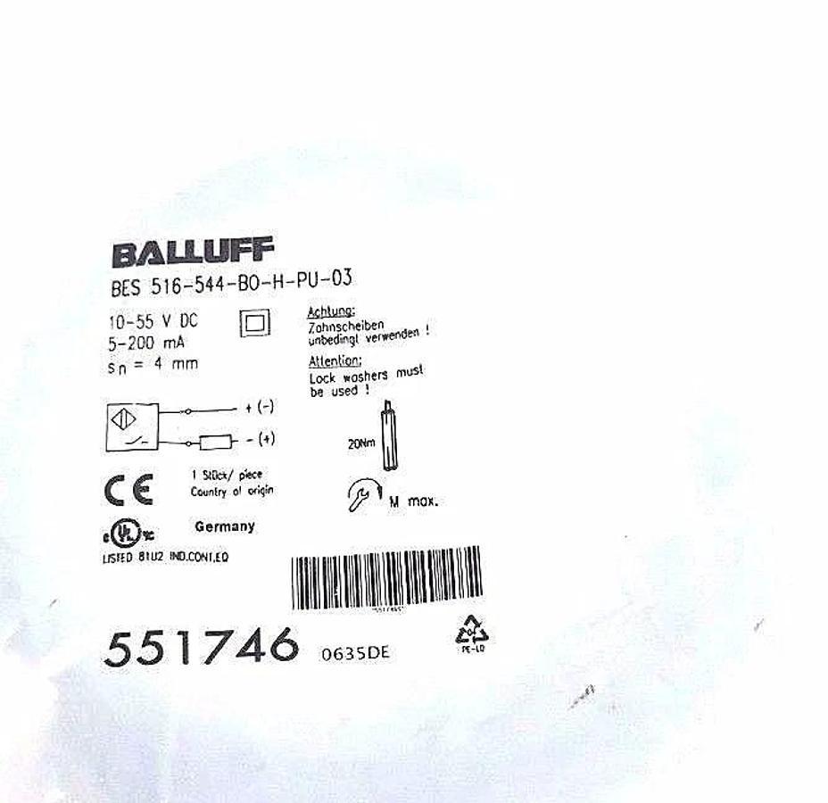 Used NEW BALLUFF BES 516-544-BO-H-PU-03 PROXIMITY SENSOR 10-55VDC 5-200MA 4MM, 551746