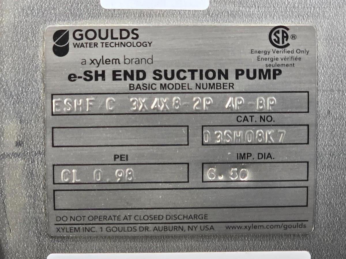 Used GOULDS WATER XYLEM 03SH08J05T4F2 e-SH CENTRIFUGAL PUMP 316-SS 3x4x8 5HP NSNP