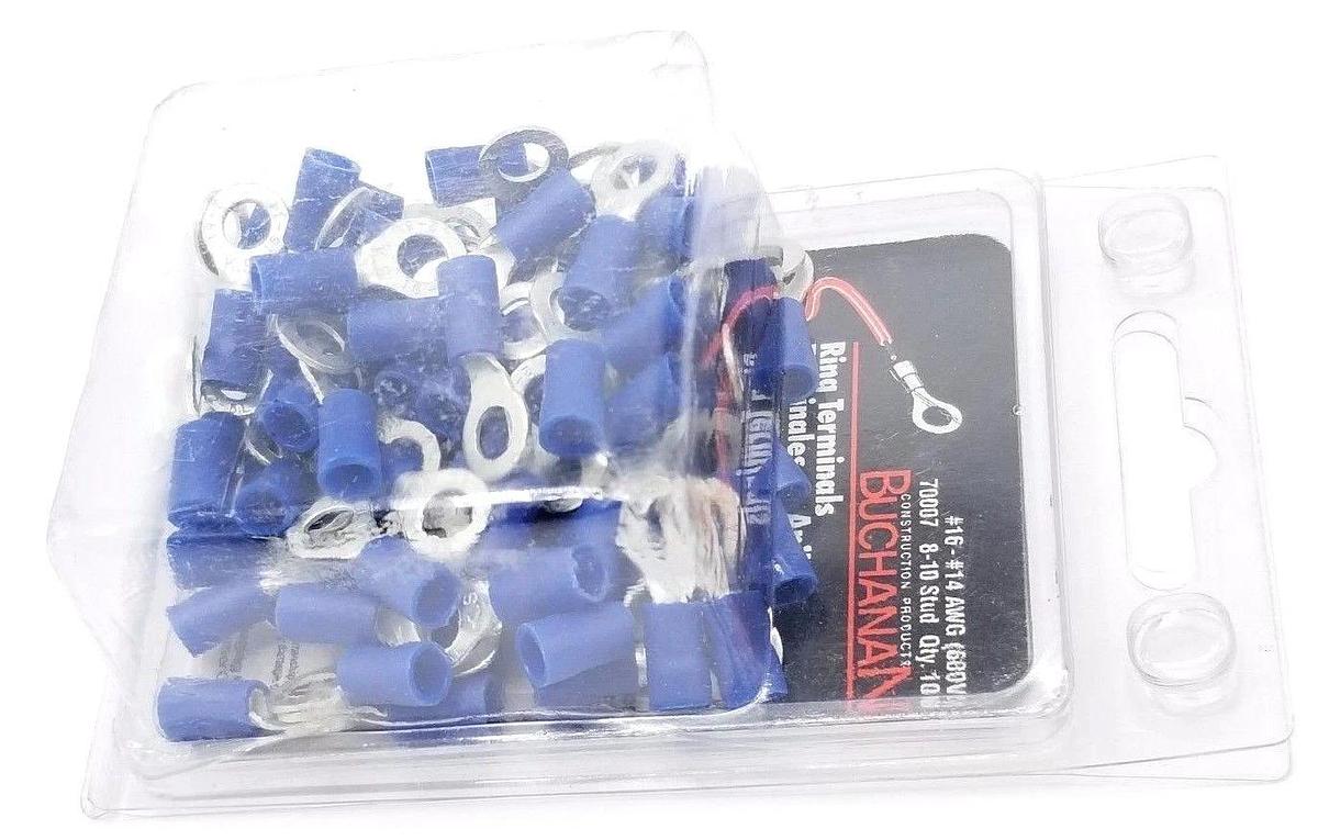 Used NEW BUCHANAN 70007 8-10 STUD #16-#14 AWG (600V) RING TERMINALS (PACK OF 100)