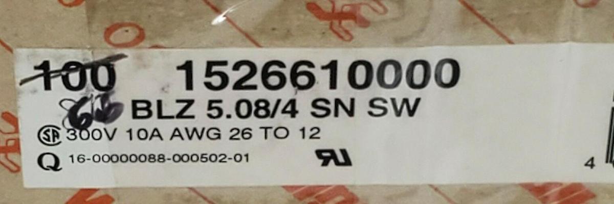Used BOX OF 66 NEW WEIDMULLER BLZ 5.08/4 SN SW TERMINAL BLOCK PLUGS 1526610000