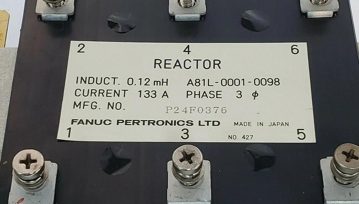 Used FANUC A81L-0001-0098 REACTOR MFG. NO. P24F0376 CURRENT 133A PHASE 3