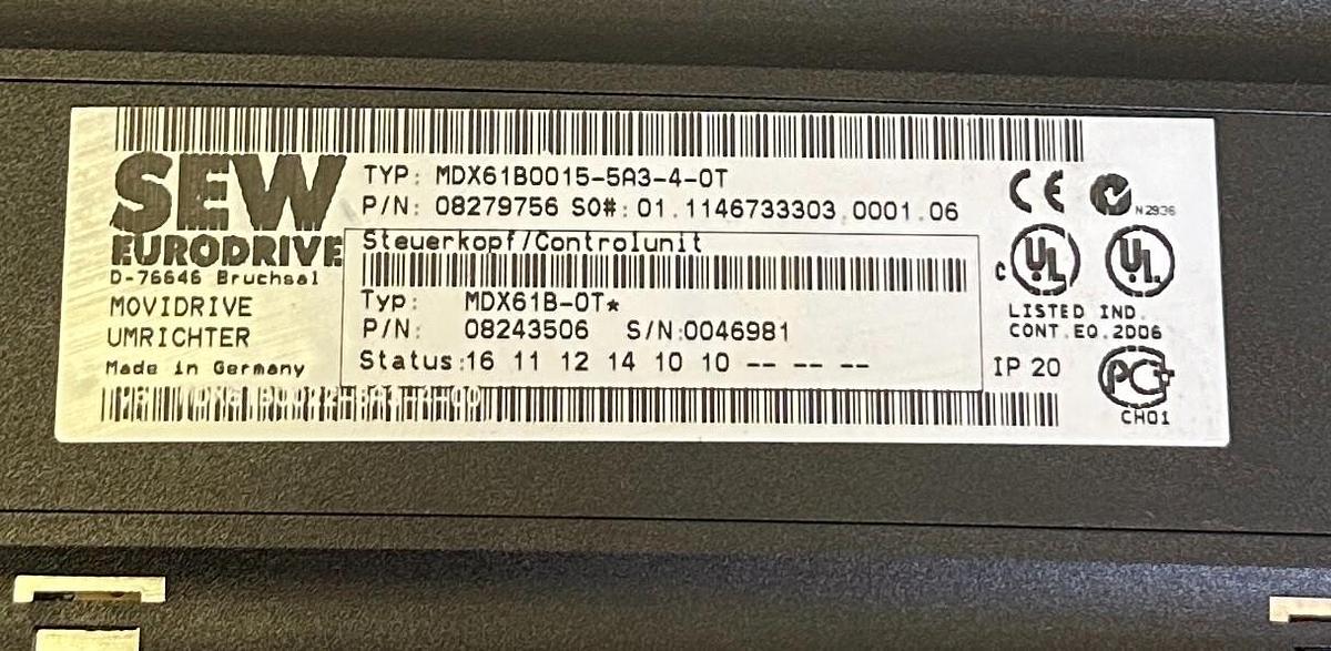 Used SEW EURODRIVE MDX61B0015-5A3-4-0T / 08279756 / MDX61B-0T MOVIDRIVE 08249571