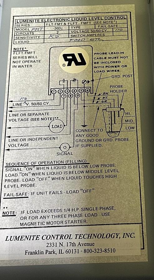 Used NEW LUMENITE CONTROL TECH FMT-3031 / FMT3031 FOOD-ETC LIQUID LEVEL CONTROL 110V
