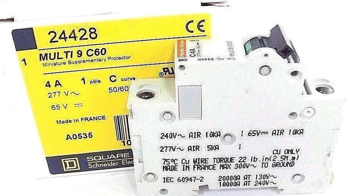Used NIB SQUARE D MULTI 9 C60 MINIATURE SUPPLEMENTARY PROTECTOR 24428, 4A, 1POLE