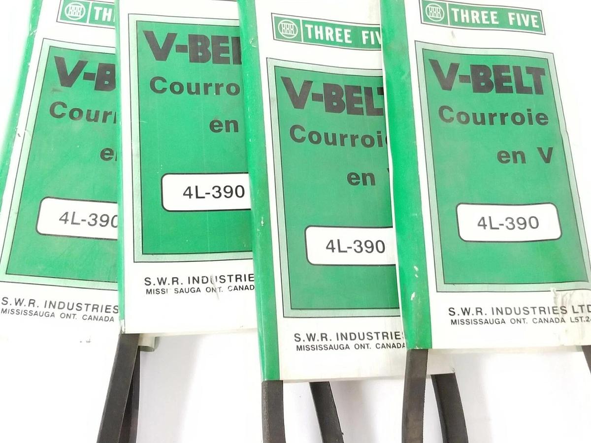 Used LOT OF 4 NEW THREE FIVE 4L-390 V-BELTS 4L390 TIMING BELT SMOOTH LIGHT DUTY 39IN