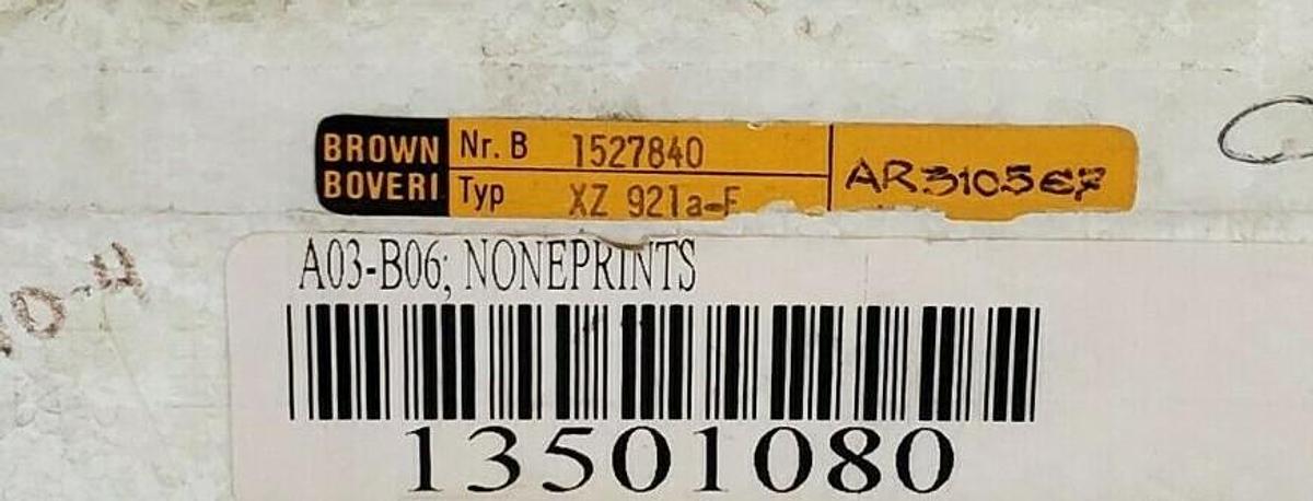 Used NEW BROWN BOVERI XZ 921a-E CIRCUIT BOARD, NR. B 1527840, A03B06, TYP XZ921AE