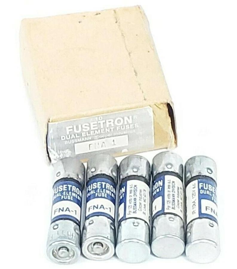 BOX OF 5 NEW COOPER BUSSMANN FUSETRON FNA-1 DUAL-ELEMENT FUSES FNA1