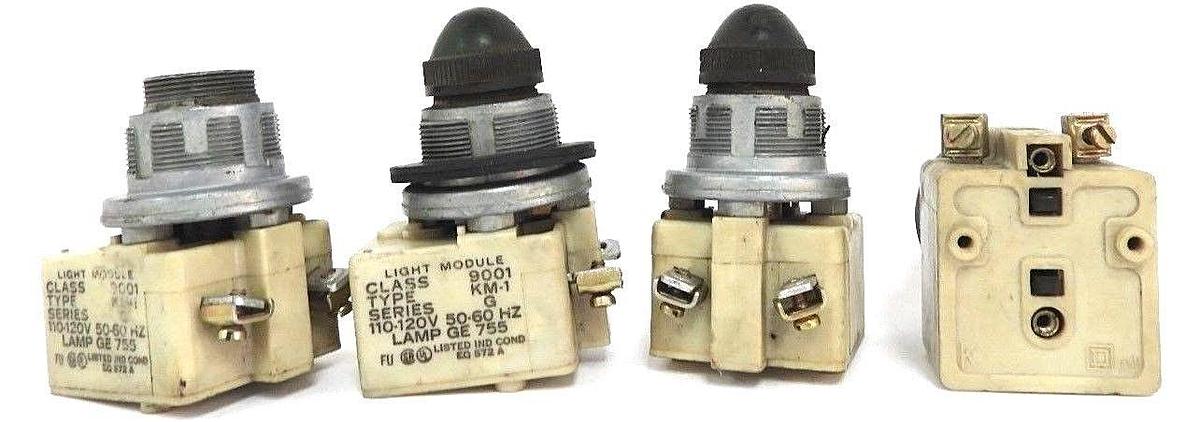 Used LOT OF 4 SQUARE D 9001-KM-1 PILOT LIGHT MODULES 9001KM1 SER. G, 110-120V