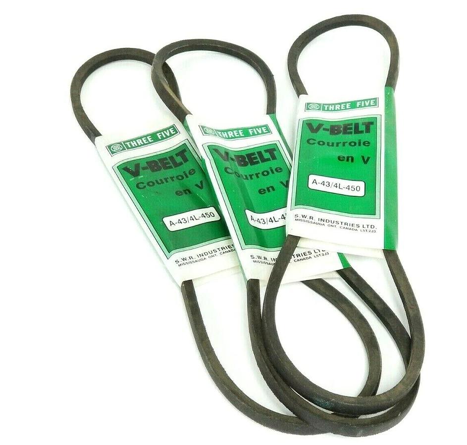 Used LOT OF 3 NEW THREE FIVE A-43/4L-450 V-BELTS A43 4L450