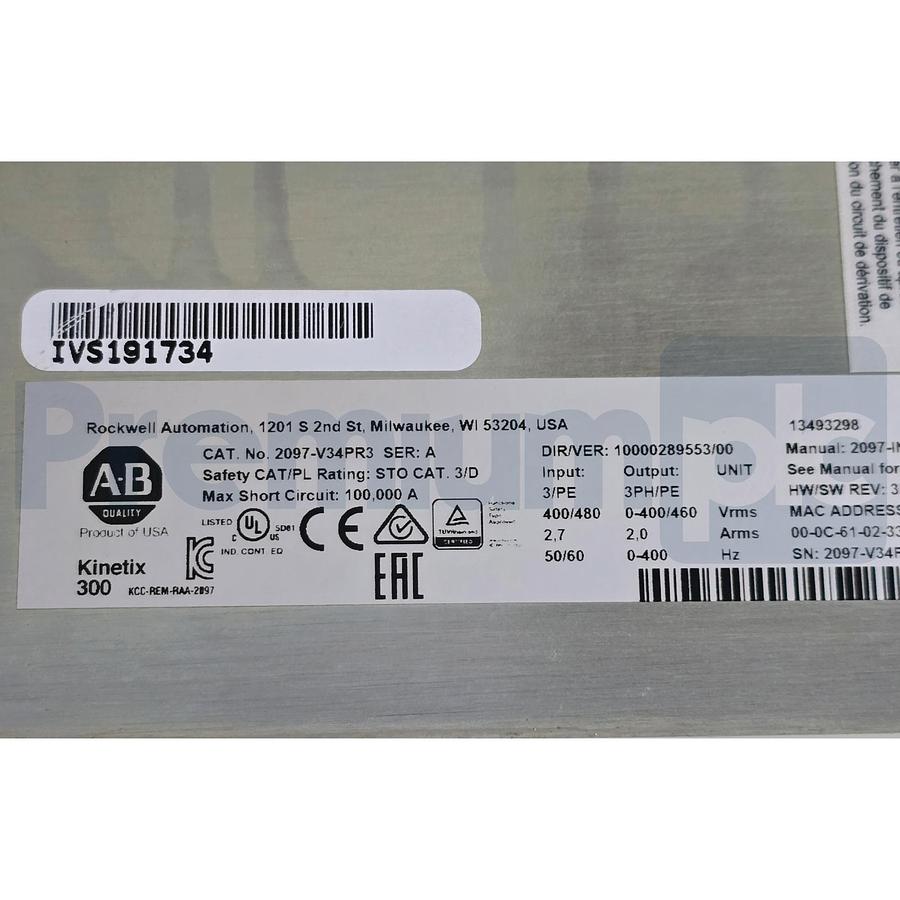 Used Allen Bradley 2097-V34PR3 /A Kinetix 300 ENet/IP Servo Drive 480V 2097V34PR3