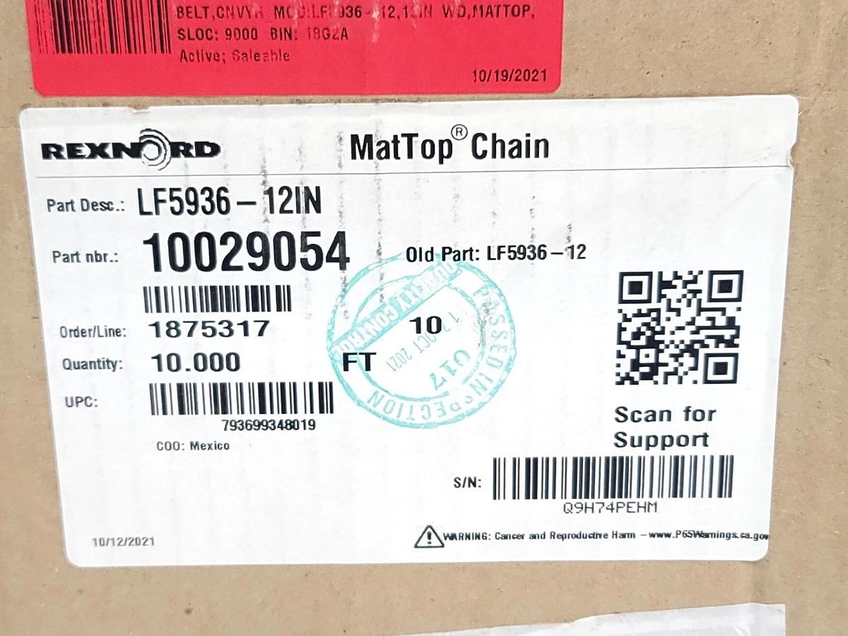 Used NIB REXNORD LF5936-12IN MATTOP CAIN 10029054 10FT