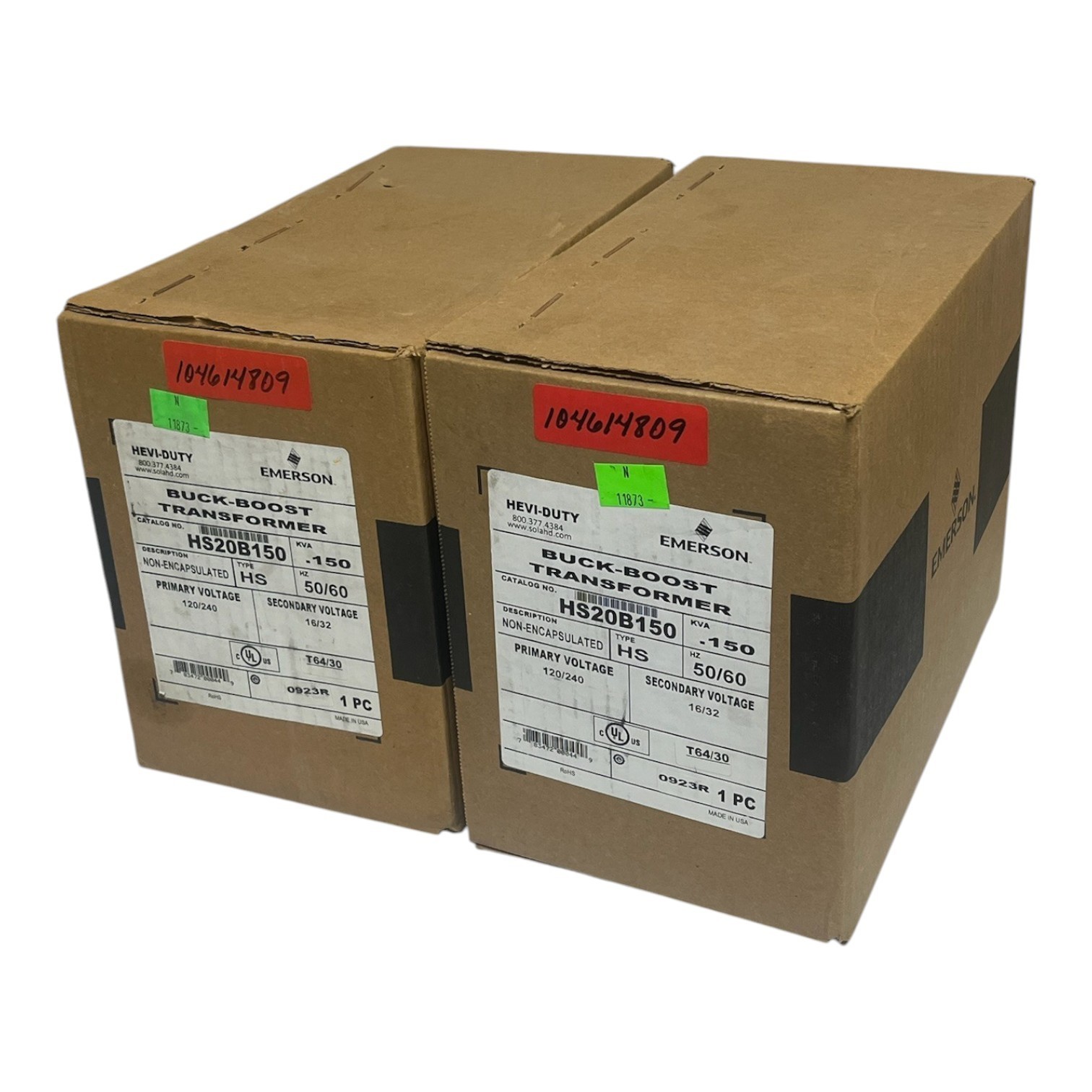 Used LOT OF 2 Emerson Sola Hevi-Duty HS20B150 Buck Boost Transformers 0.150KVA 120/24