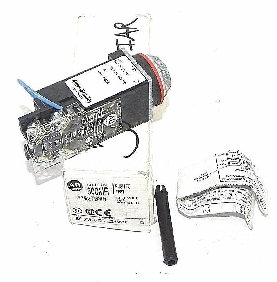 Used NEW ALLEN BRADLEY 800MR-QTL24WK SMALL ROUND PILOT LIGHT SER. D 24V WHITE LED