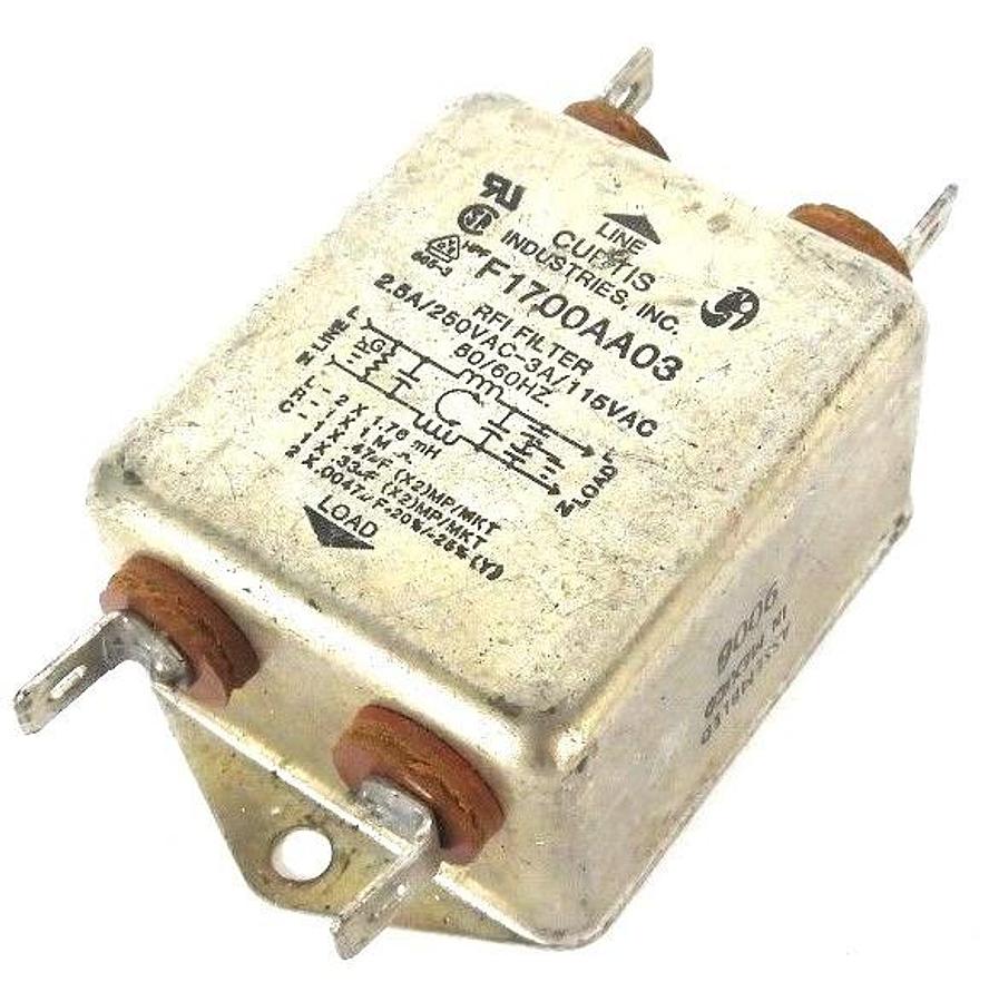 Used CURTIS INDUSTRIES F1700AA03 FILTER RFI 2.5AMP/250VAC 3AMP/115VAC 50/60HZ