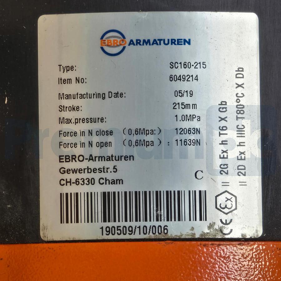 Used Stafsjo Dynasafe 10042 HGE020NY1Z38 Knife Gate Valve HG DN200 8" w/Actuator