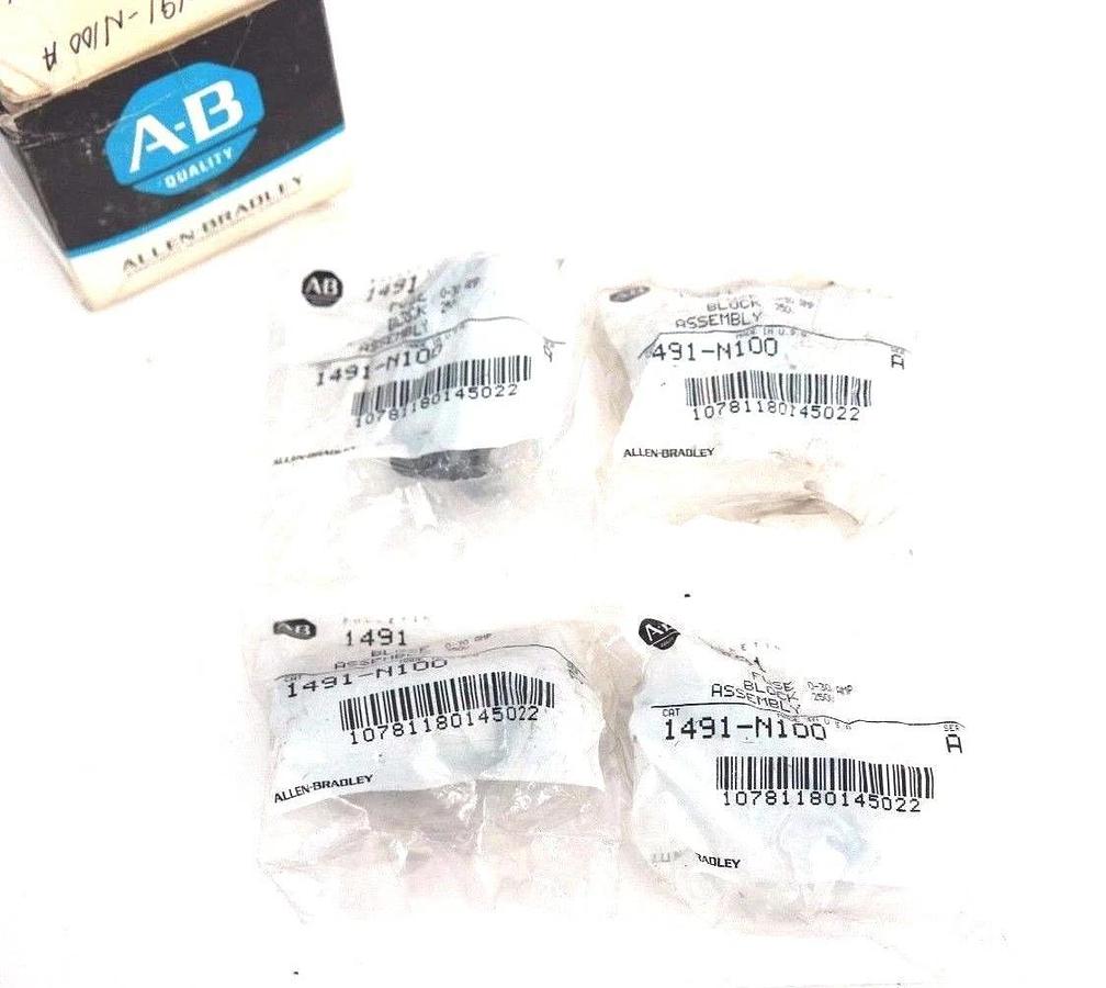 Used LOT OF 4 NEW ALLEN BRADLEY 1491-N100 FUSE BLOCKS SER. A, 0-30AMP, 250V, 1491N100