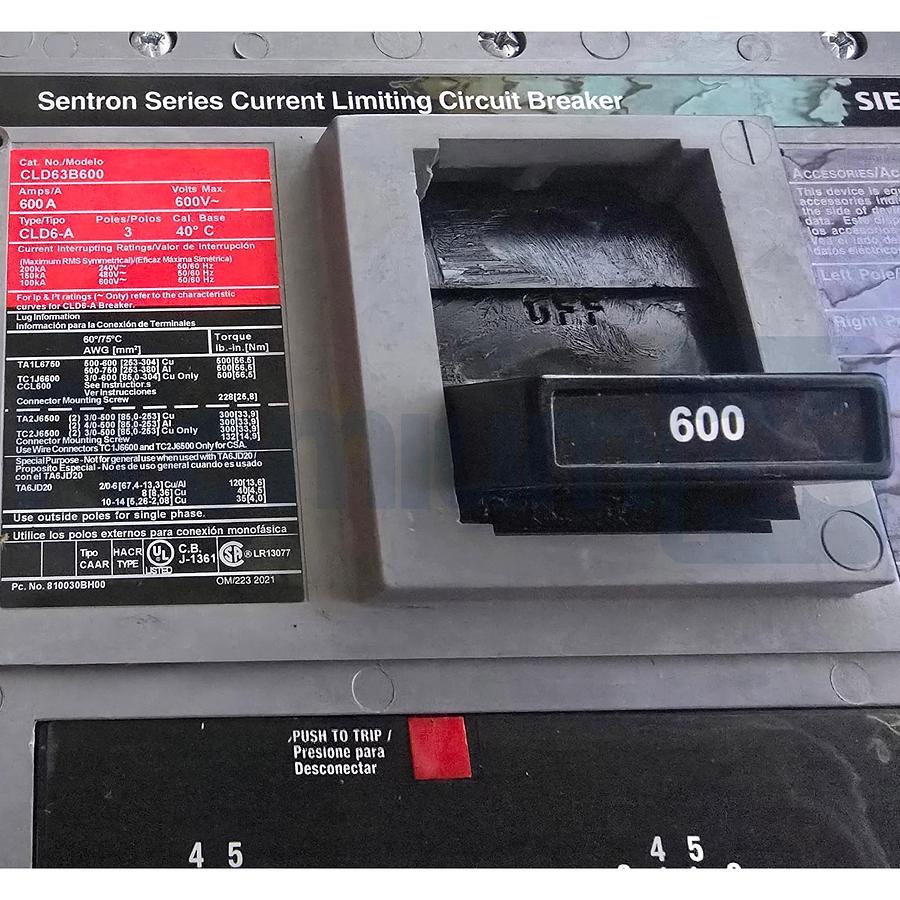 Siemens CLD63B600 Sentron Circuit Breaker 600A 600V 3-Pole LD Frame w/ Trip NSMP