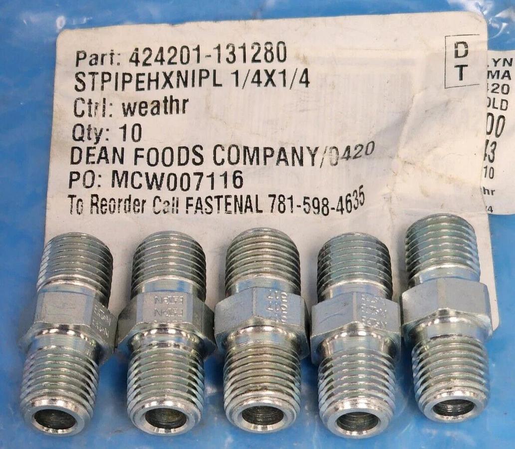 LOT OF 5 NEW ROXROTH 424201-131280 1/4 x 1/4 NIPPLES