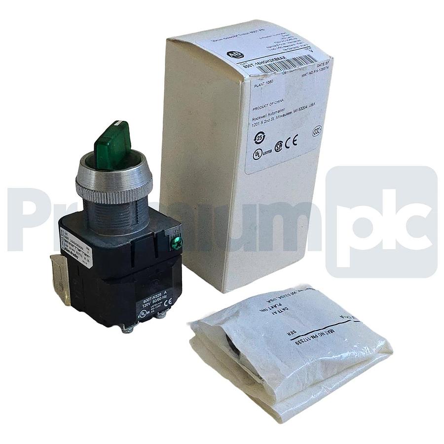 Allen-Bradley 800T-16HGH2KB6AX /V Selector Switch 30mm 2-Pos Green LED 120V NSMP